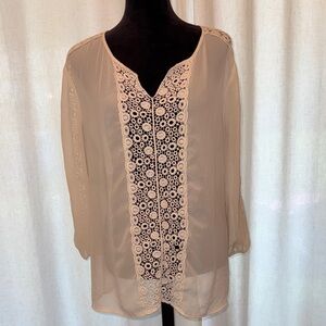 Roz & Ali‎ Women’s Large White Sheer Crochet Lace Blouse